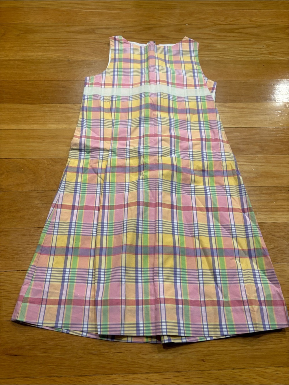 Lands' End Girls' Pastel Plaid Sleeveless Nightgown - Pink, Yellow, Green